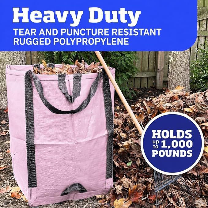 DURASACK Heavy Duty Home and Yard Bags 48-Gallon Reusable Self-Standing Lawn and Leaf Bags Garbage Can with Reinforced Handles, Lilac, 3 Pack