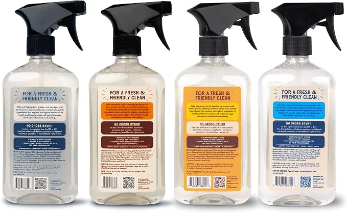 Aunt Fannie's Specialty Cleaning Spray Variety Pack, 16.9 oz, 4 Pack | Removes Smudges & Residue, Streak-Free, Safe for Appliances Marble Quartz Glass & Finished Wood, Made in the USA
