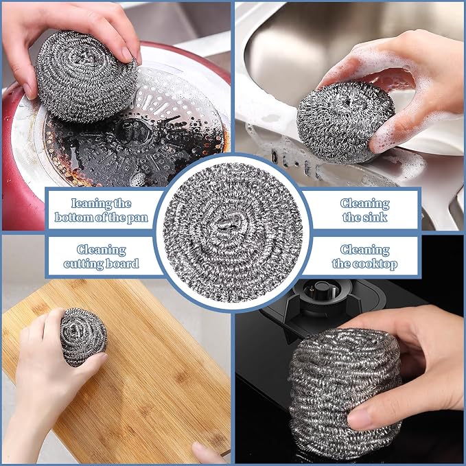 Stainless Steel Scrubber Scrubbing Scouring Pad Sponges Clean Pot Pan and Steel Wool for Kitchen Bathroom