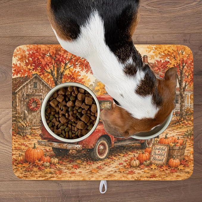 Fall Pumpkin Dish Drying Mat for Kitchen Counter Thanksgiving Autumn Harvest Pattern Microfiber Dish Drainer Mat Vintage Rustic Farmhouse Absorbent Washable Drying Pad 18"x24"