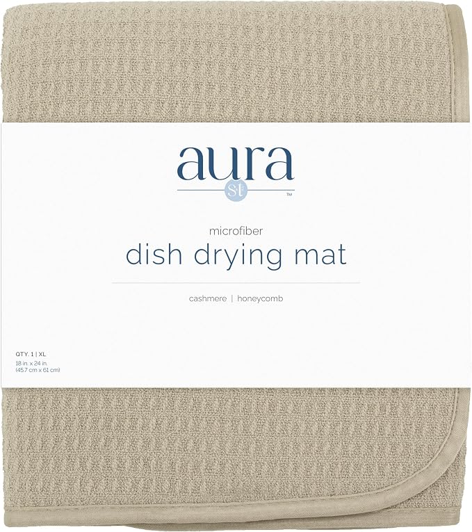 S&T INC. Dish Drying Mat XL, 18” x 24”, Absorbent Microfiber Kitchen Counter Mat, Dish Drying Pad for Dishes, Utensils, Pots and Pans, Extra Large, Pure Cashmere