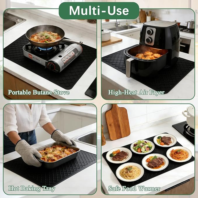 Stove Top Cover for Electric Stove - Food Grade Ceramic Stove top Cover, Silicone XXL Dish Drying Mat, Glass Cooktop Covers, Flat RV Range top Mats (Black, 27.5"X20")