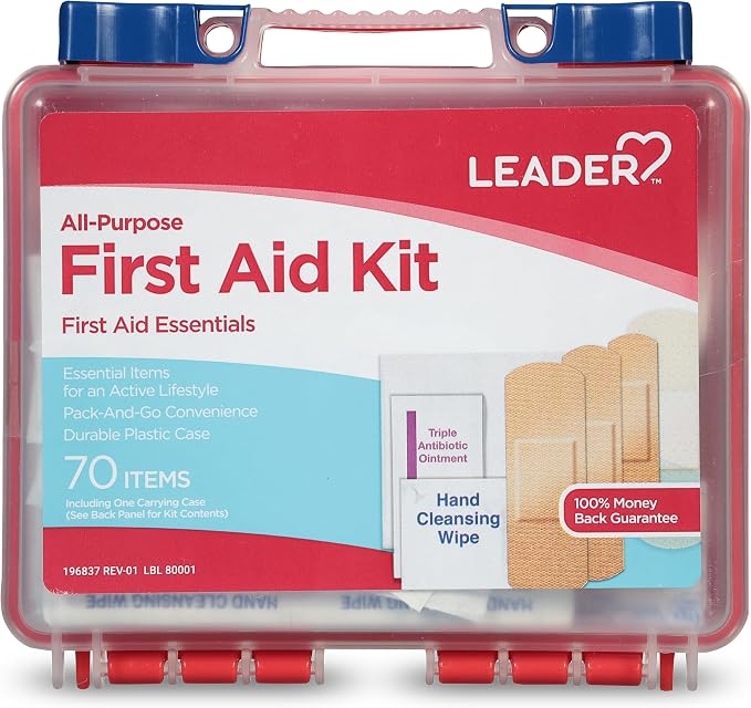 LEADER First Aid Kit, Use for Travel, Work, School, Home, Car, Emergency, Survival, Camping, Hiking, and More (First Aid Kit, 70 Pieces)