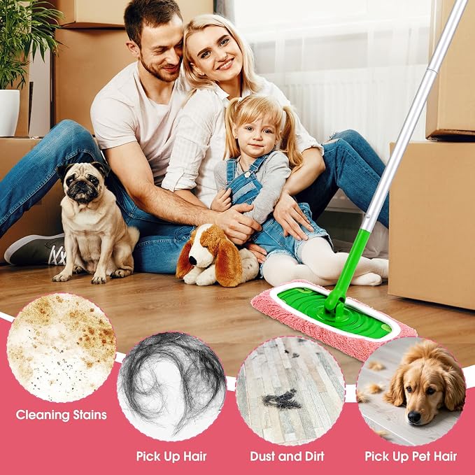8Pcs Pink Reusable Mop Pads,Microfiber Mop Pads Compatible with Swiffer Sweeper, Dry Sweeping Cloths & Washable Wet Pads Refill for Floor
