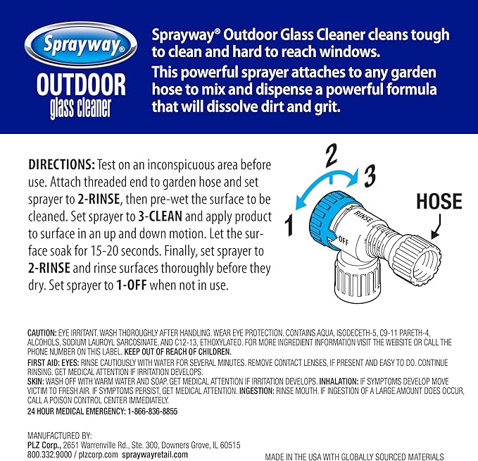 Sprayway Outdoor Glass Cleaner, 32oz | Streak-Free Shine, Foaming Action | Ideal for Windows, Patio Doors, and Outdoor Glass Surfaces