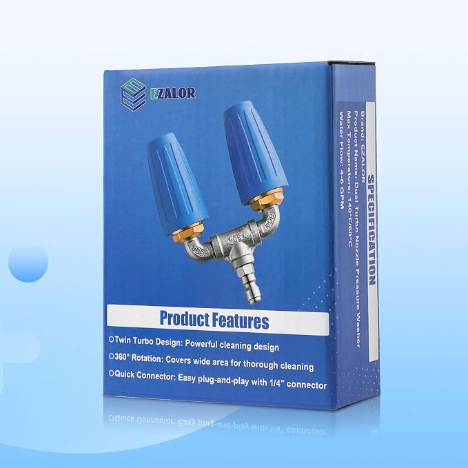 Dual Turbo Nozzle Pressure Washer, 1/4" Quick Connector, 4000 PSI | Twin 360° rotating spray for hard surfaces; 2.0 orifice, 4-6 GPM, 140°F/60°C