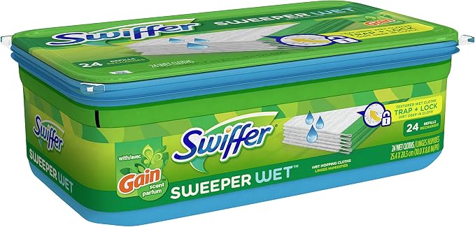 Swiffer Sweeper Wet Mopping Cloths, Multi-Surface Floor Cleaner with Gain Original Scent, 24 Count (Pack of 3)