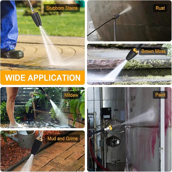 Pressure Washer Turbo Tip 4000PSI, 5 Pressure Washer Nozzle Tips, 4.0 GPM | Turbo Nozzle Tips Set 360° Rotating Presure Washer Turbo Nozzle 1/4'' Quick Connect, Multiple Degrees (0, 15, 25, 40,Soap)