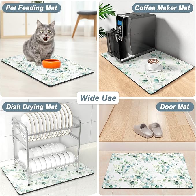 Rnivvi Coffee Mat, 16" x 24" Cute Minimalism Design Coffee Bar Mats for Espresso Machine Station Accessories and Organizer, Hide Stain Rubber Backed Absorbent Dish Drying Pad for Kitchen Counter,White