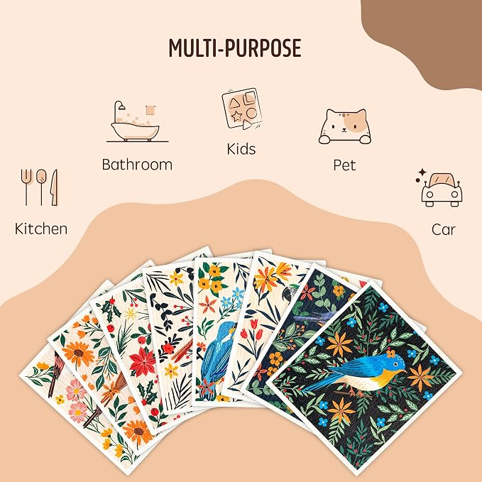 Swedish Dishcloths for Kitchen, 8 Pack Reusable Paper Towels Washable, Super Absorbent Kitchen Towels, No Odor, Biodegradable, Quick Drying, Dishwasher Safe