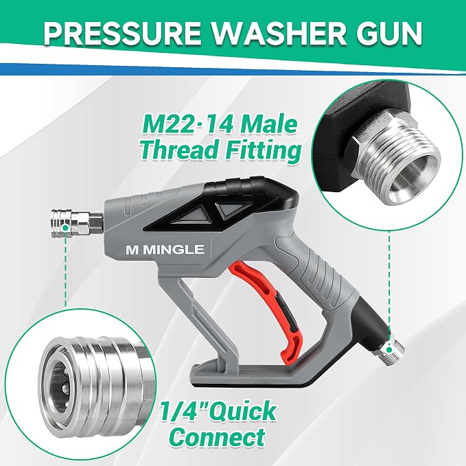 M MINGLE Pressure Washer Gun with Foam Cannon, 64 Fl Oz Car Wash Soap | 5 Power Washer Nozzle Tips, Adjustable Thick Foam, Car Wash Foam Gun for Car Washing, Patio Cleaning, 4000 PSI