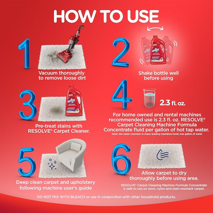 Resolve Steam Carpet Cleaner Solution Shampoo, 3.75 Lb Bottle, 2X Concentrate, Safe for Bissell, Hoover & Rug Doctor, Carpet Cleaner, Carpet Cleaner Solution