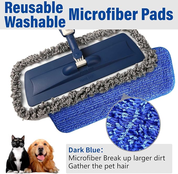 Wet Spray Mop for Floor Cleaning with 14 oz Bottle & 3 Microfiber Pads | Refillable bottle, washable pads, dry/wet use for home or commercial cleaning on hardwood, laminate, wood & ceramic floors