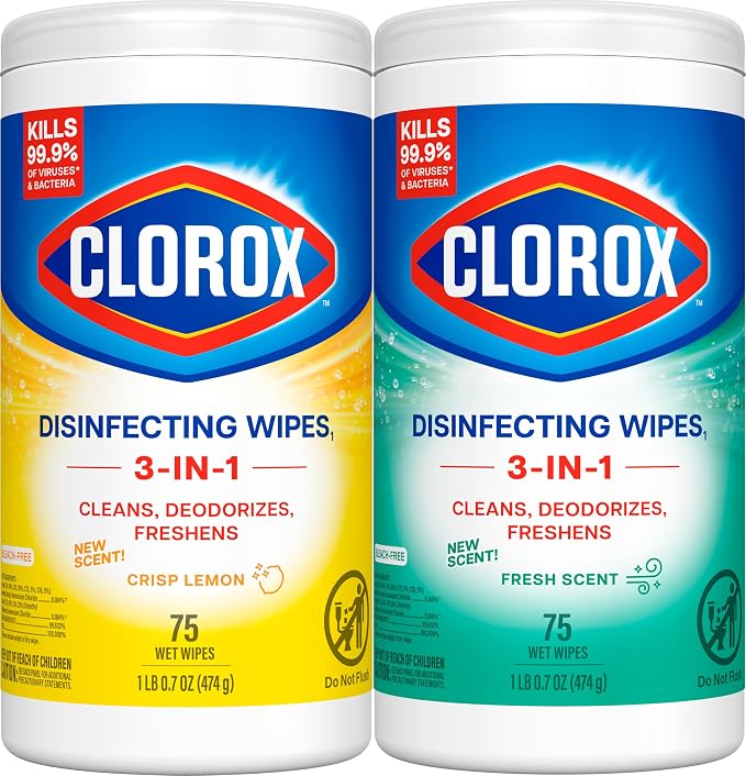 Clorox Disinfecting Cleaning Wipes Variety Pack, 75 Count Each, Pack of 2 (Package May Vary)