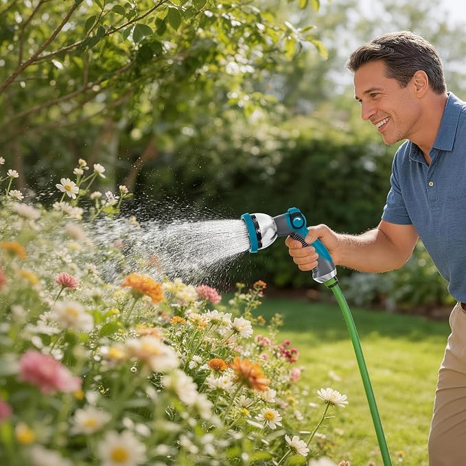 Besiter Garden Hose Nozzle, Hose Sprayer Nozzle with 10 Spray Patterns, Thumb Control On Off Valve, High Pressure Metal Water Hose Nozzle for Car Wash, Plants, Pets & Outdoor Cleaning