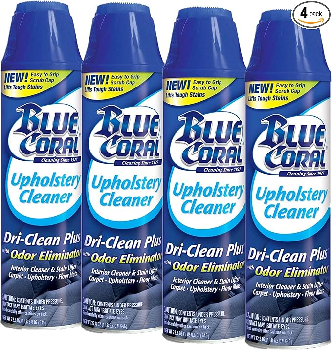 Blue Coral DC22 Upholstery Cleaner Dri-Clean Plus with Odor Eliminator, 22.8 oz. Aerosol, Pack of 4