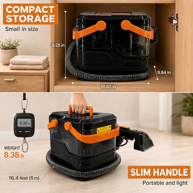 Steam Carpet Cleaner & Upholstery Machine – 19KPa Powerful Suction, Portable Spot Cleaner for Rugs, Sofa, Car Interior, Pet Odors, with Heated Water & Accessories