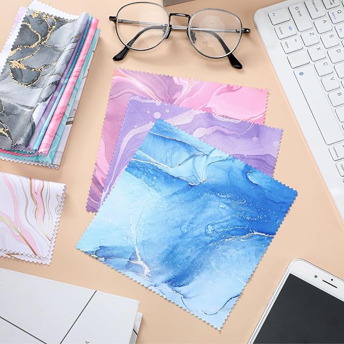 Sinmoe 20 Pcs Microfiber Cleaning Cloth Cute Marble Design Microfiber Cloth Soft Gifts Multicolor Glasses Cleaner Wipes for Eyeglasses Camera Lens Cell Phone Screens Glasses, 6 x 6 Inches