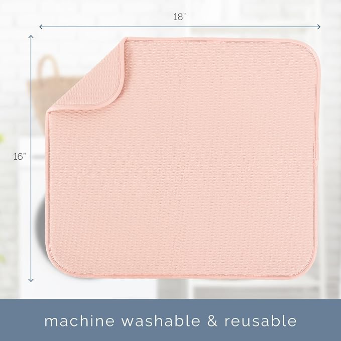 S&T INC. Dish Drying Mat, 16" x 18", Large, Diamond Texture, Rose Pink | Absorbent Microfiber, Kitchen Counter Mat for Dishes, Utensils, Pots and Pans, Machine Washable