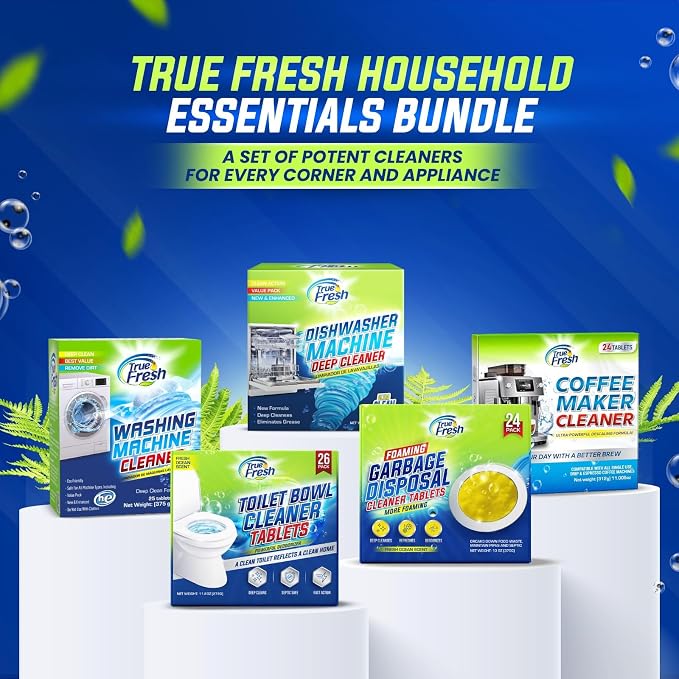 72 Tablets Combo Pack – 48 Dishwasher & Washing Machine Cleaner Tablets + 24 Garbage Disposal Cleaner & Deodorizer Tablets- Removes Limescale, Buildups and mineral deposits