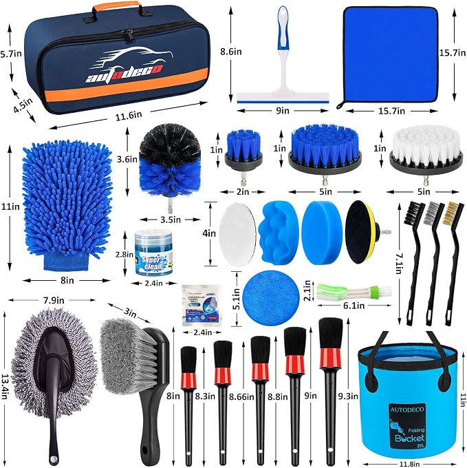32Pcs Car Detailing Brush Set, Car Detailing Kit, Auto Detailing Drill Brush Set, Car Detailing Brushes, Car Wash Cleaning Tools Kit with Wash Mop for Interior, Exterior, Wheels, Blue