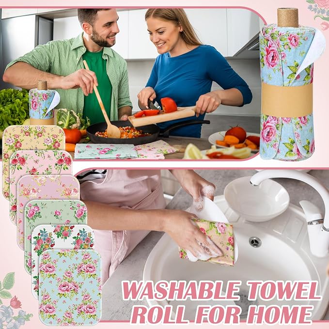 36 Pack Reusable Cleaning Cloths Washable Cotton Kitchen Dish Towels for Home Party Supplies Bulk, 9.84x11.81in (Countryside Flowers)