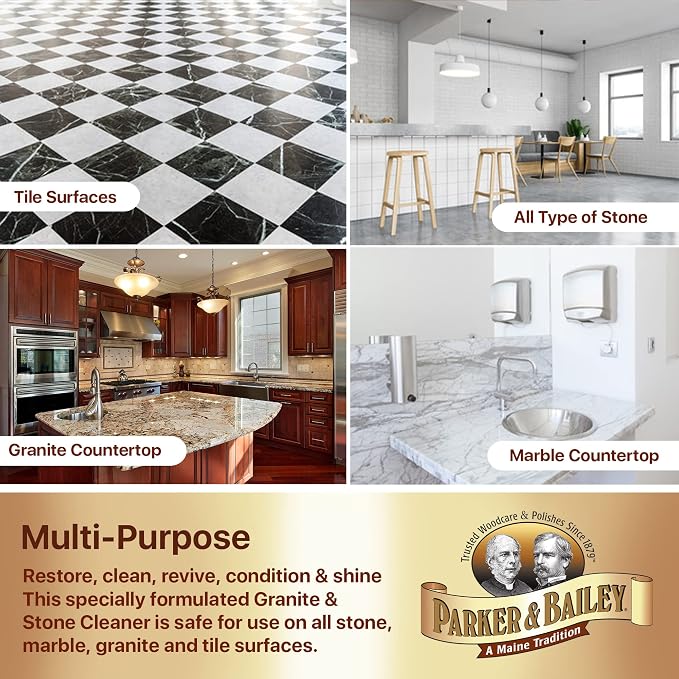 Parker & Bailey Granite & Stone - Countertop Cleaner Kitchen Island Cleaning Spray Marble Tile Slate Quartz Daily Granite Bathroom Counter -White, 32 Oz