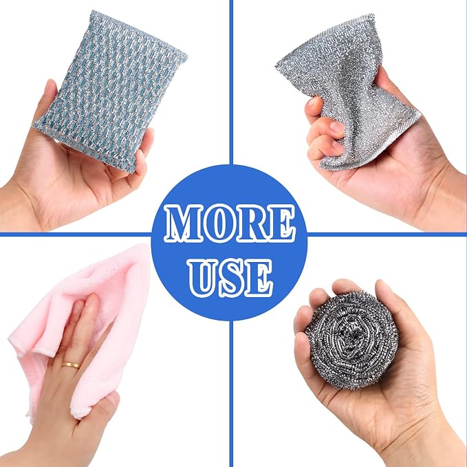 6pcs Stainless Steel Scrubber 2pcs Heavy Duty Scrub Sponges 1pcs Dish Clean Towel for Kitchens Bathroom and More