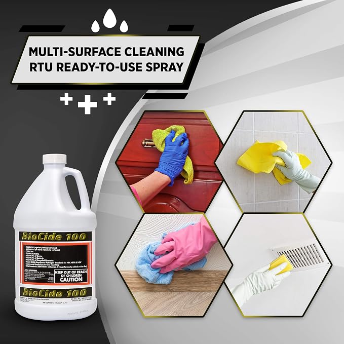 Bio Cide Laboratories BioCide 100 - Multi-Purpose Cleaner and Disinfectant Spray - Professional Grade Bacteria, Virus Mildew, and Fungi Remover - 1-Gallon - Bottle