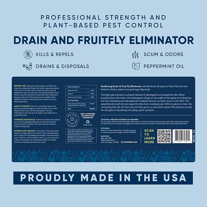 Fruit Fly Drain Treatment | Drain Fly Eliminator | Eliminates Gnats, Sewer Flies and More - Works in All Drains - 32 Fl Oz