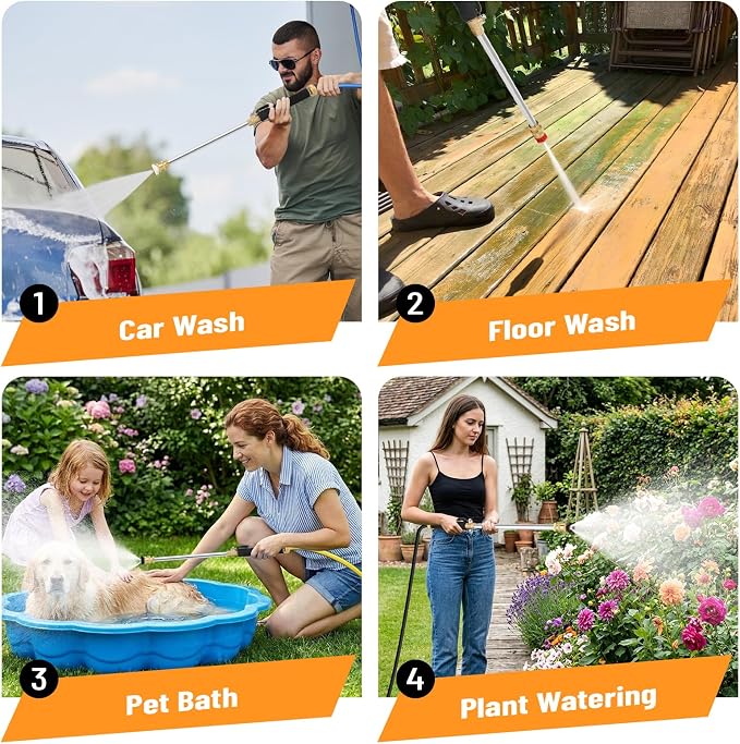 2026 Upagraded Jet Nozzle Power Washer for Garden Hose, Pressure Washer Wand with 3 Different Nozzles and Hose Quick Connectors for Car, Patio,Pet,Window, Black