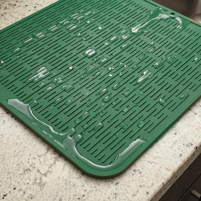 MicoYang Silicone Dish Drying Mat for Multiple Usage,Easy clean,Eco-friendly,Heat-resistant Silicone Mat for Kitchen Counter or Sink,Refrigerator or Drawer Liner Green XL 18 inches x 16 inches