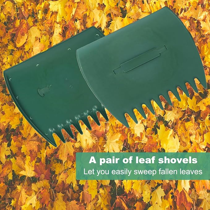 Leaves Grabber, 2pcs Handheld Hazelnut Leaf Scoop, Fast Lawn Remove Fallen Collection Garden and Yard Leaf Scoops Hand Rakes Used to Pick Up Leaves, Grass Clippings, Trash(Green)