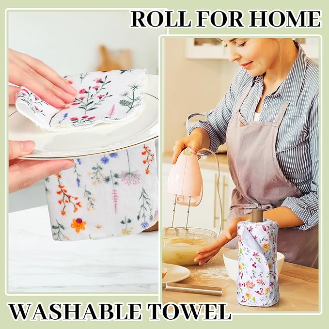 60 Pack Reusable Cleaning Cloths Washable Cotton Kitchen Dish Towels for Home Party Supplies Bulk, 9.84x11.81in (Wildflowers)