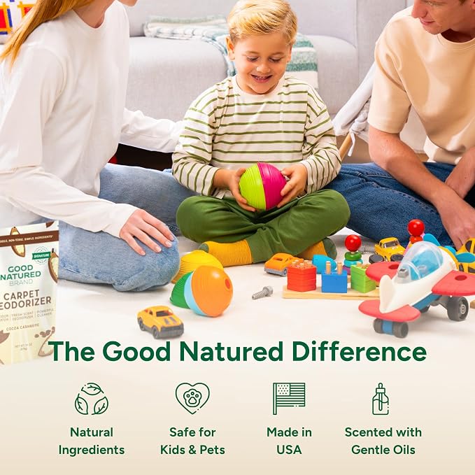 Good Natured Brand | Carpet Deodorizer & Freshener Powder | 31 oz Pet Odor Eliminator for Strong Odor & Pet Urine | Fresh Natural Cocoa Cashmere Scent | Safe for Homes with Pets