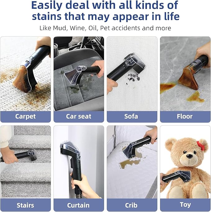 Slevoo 400W 18Kpa Carpet Cleaner Machine with 1 Bottle Cleaning Solutions | Strong Suction Upholstery Spot Cleaner for Pet Accidents Car Interiors Rugs Furniture, Dual 40oz Tanks, 16.4ft Cord