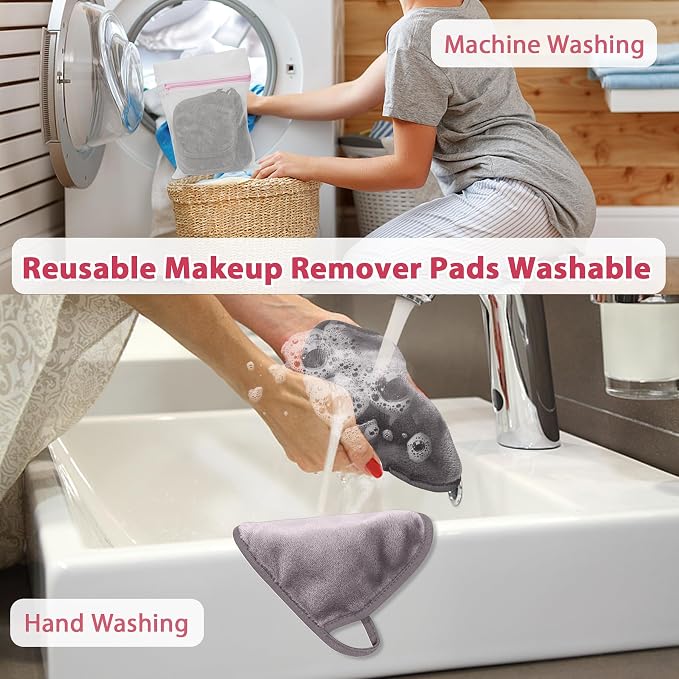 Natwag Makeup Remover Cloth, 6" x 6" Make Up Towels Reusable Face Cloth for Washing Face, Makeup Remover Pads Microfiber Face Washcloth with Mesh Bag, Just Water, 12 Pack, Cool Grey