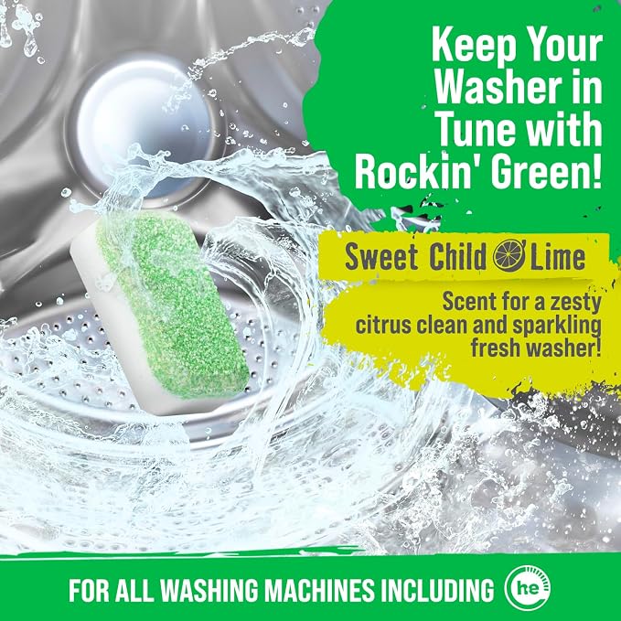 Rockin' Green Deep Cleaning and Deodorizing Tablets for Dishwashers, Washing Machines, and Garbage Disposals, Removes Odor and Residue (Washing Machine Cleaning Tablets, 8 Pack)