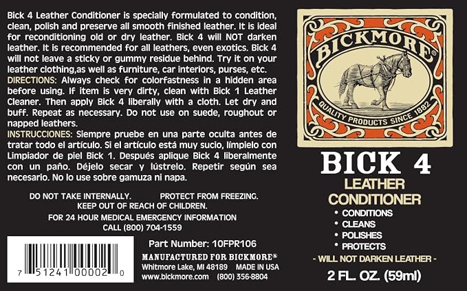 Bick 4 Leather Conditioner & Cleaner, Won't Darken Boots, Couch, Bags 2 oz | Made in USA, For Shoes, Furniture, Jackets, Auto Interiors, Apparel & Accessories