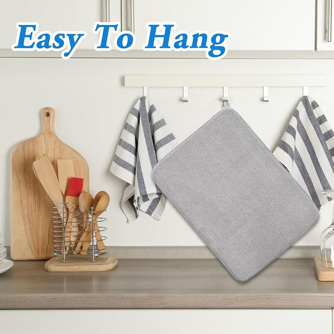2 Pack Large Dish Drying Mat,24x17 Inch Absorbent Microfiber Dishes Drainer Mats,Dish Drying Pad for Countertops,Sinks,Draining Racks(Gray)