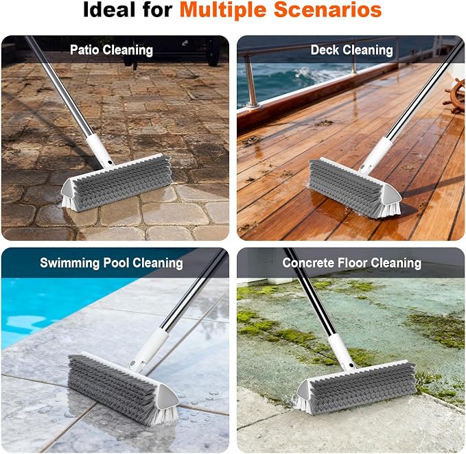 Floor Scrub Brush with Long Handle, Heavy-Duty Tile and Shower Grout Brush Stiff, Professional Grout Cleaner for Bathroom, Kitchen, Floor, Tile Brush Concrete Surfaces