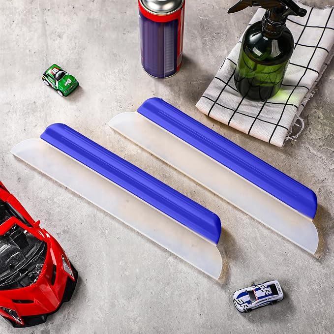 4 Pack 14 Inch Car Drying Squeegee Blue Longer Silicone Water Squeegee Window Shower Blade Automotive Flexible Auto T-bar Rubber Squeegees for Car Windshield Glass Bathroom Wash Tool