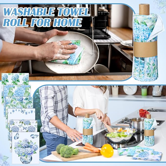 Reusable Cleaning Cloths Washable Cotton Kitchen Dish Towels for Home Party Supplies Bulk, 9.84x11.81in(36 Pack,Hydrangea)