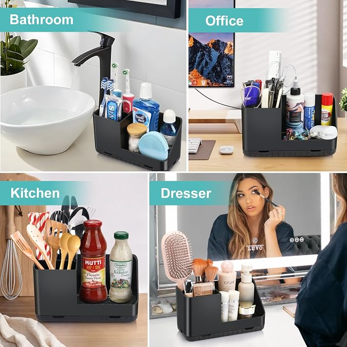 PARKMANI Toothbrush Holders for Bathrooms, Kids Electric Toothbrush and Toothpaste Holder, Toothbrush Organizer with Drainage, Tooth Brush Holder for Bathroom Countertop Organizer (Black)
