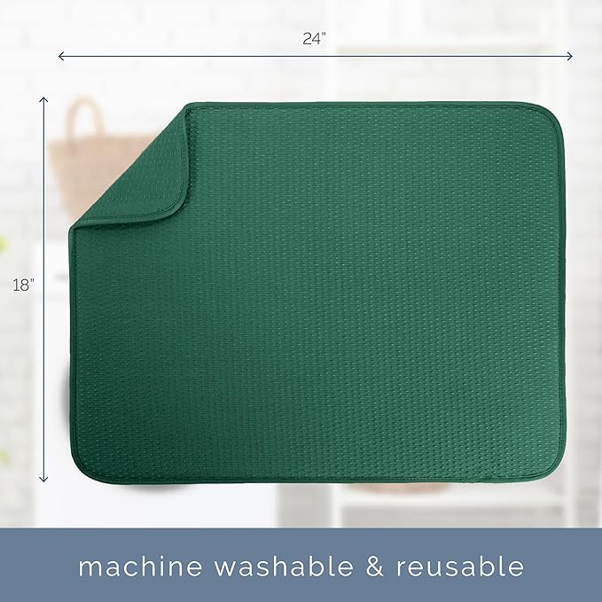 S&T INC. Dish Drying Mat, 18" x 24", XL, Diamond Texture, Green | Absorbent Microfiber, Extra Large Kitchen Counter Mat for Dishes, Utensils, Pots and Pans, Machine Washable