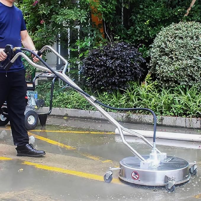 Hourleey 20" Pressure Washer Surface Cleaner with Dual Handles, Stainless Steel Surface Cleaner with 4 Wheels for Driveways, Pathway, Sidewalks, Patios, Decks, 4500 PSI with 3/8" Quick Connector Kit