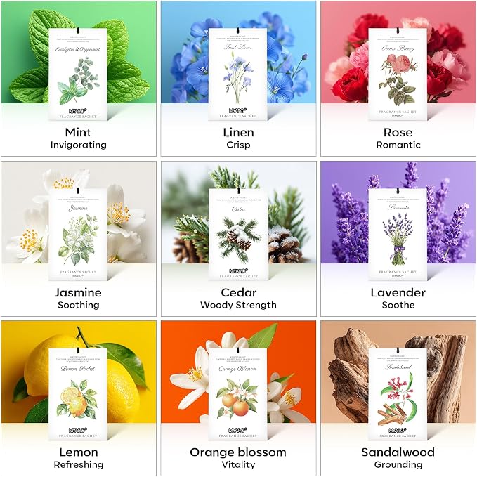 MYARO 12 Pack Cedarwood Scented Sachets for Drawer, Closet & Small Spaces Air Freshener Bags, Odor Eliminator for Car, Shoes, Gym Bag Home Fragrance Gift Set
