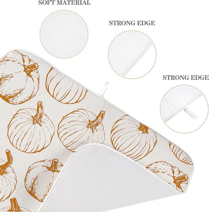 Fall Dish Drying Mat 18x24 Inches For Kitchen Counter,Orange Burnt Pumpkin Kitchen Decor Drying Mat Decorative Autumn Thanksgiving Drying Pad for Home Kitchen,Dining Room,Office Decoration