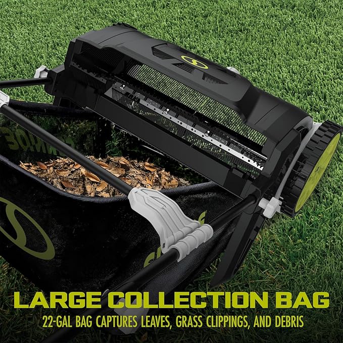 Sun Joe Manual Leaf Sweeper & Lawn Sweeper, 21 in. Push Sweeper with 22-Gal Collection Bag, Adjustable Height, Lightweight, No Battery or Gas Needed