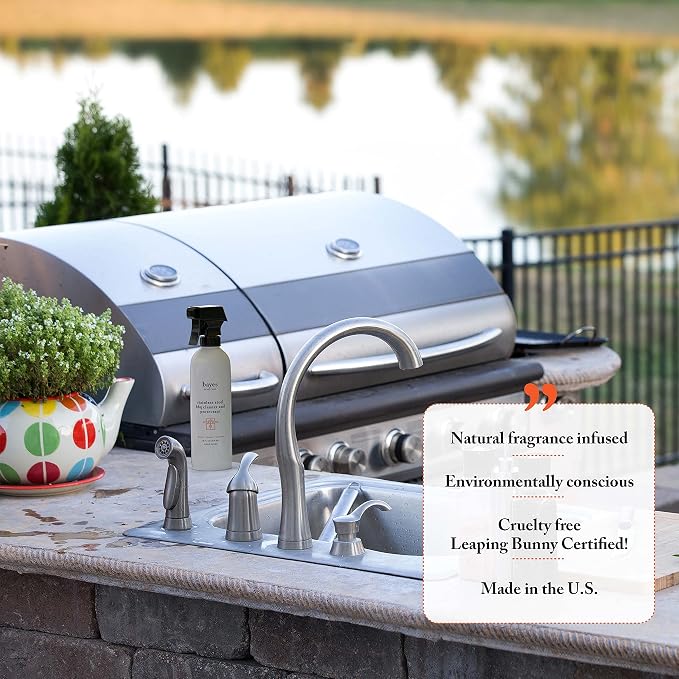 Bayes High-Performance Stainless Steel BBQ Exterior Cleaner and Protectant - Cleans, Shines and Protects Stainless Steel Barbecue Surfaces, Shields from Outdoor Elements - 16 oz, 6 Pack